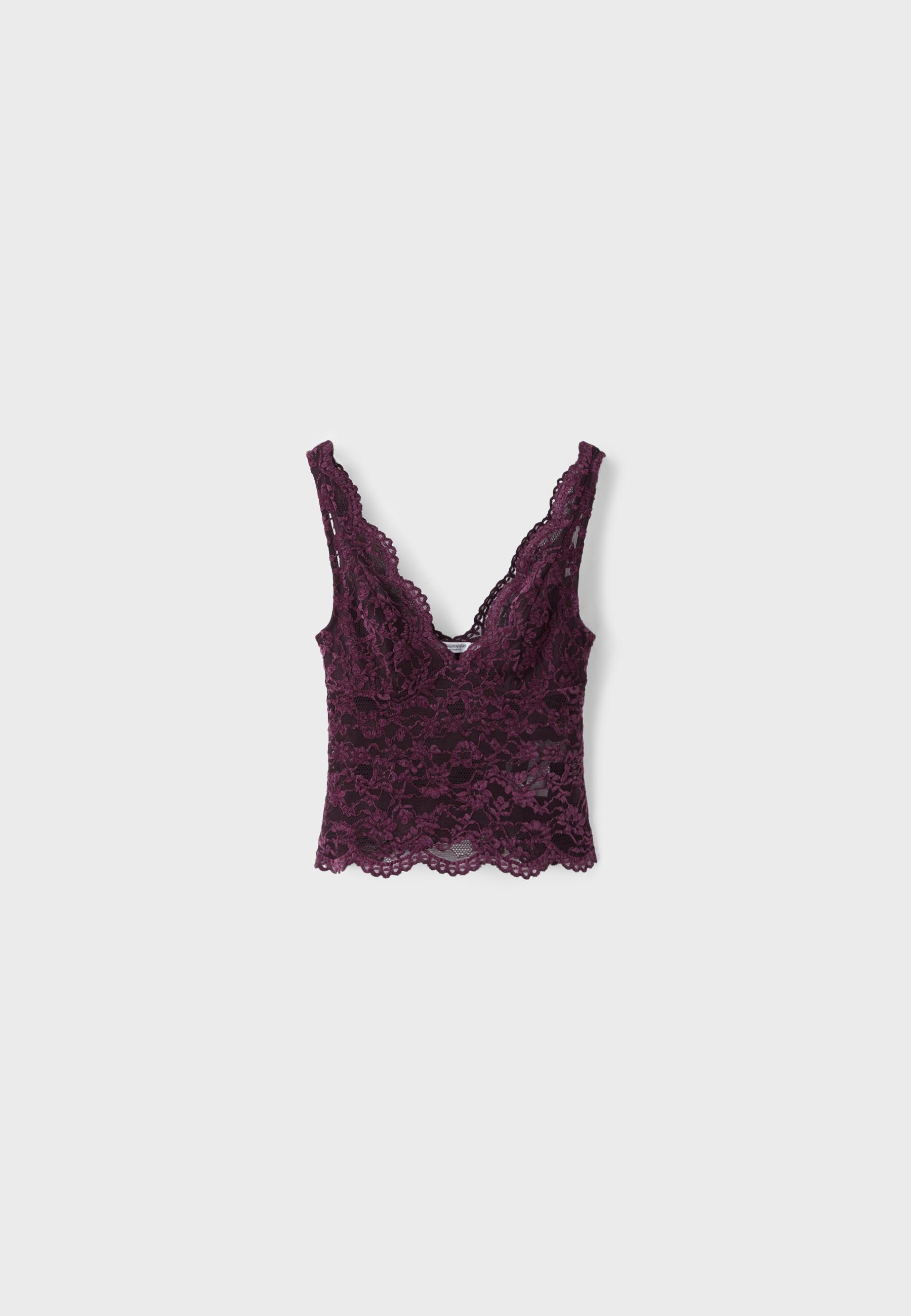 Wide-strap lace top — Purple