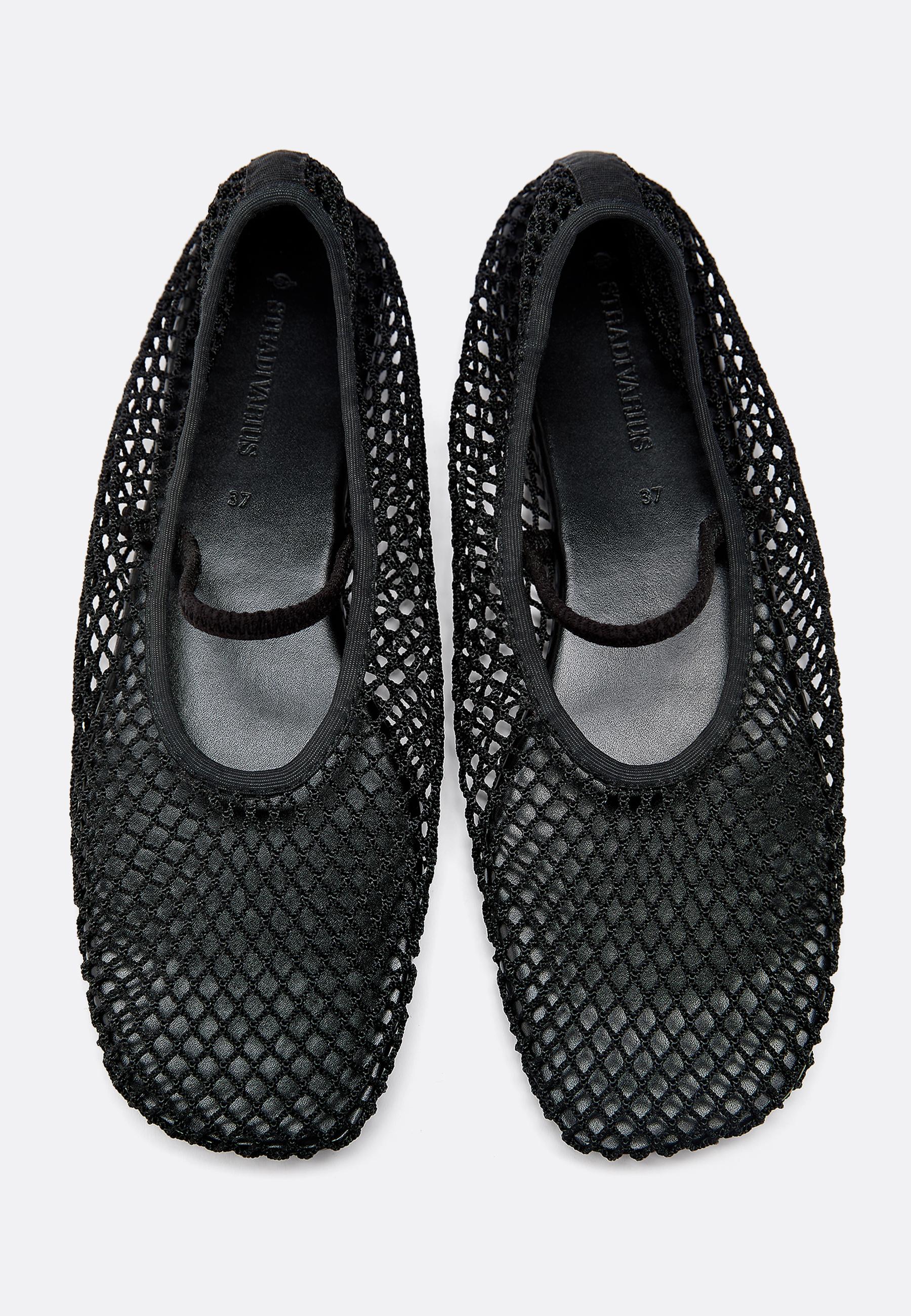 Mesh strap ballet flats — BLACK