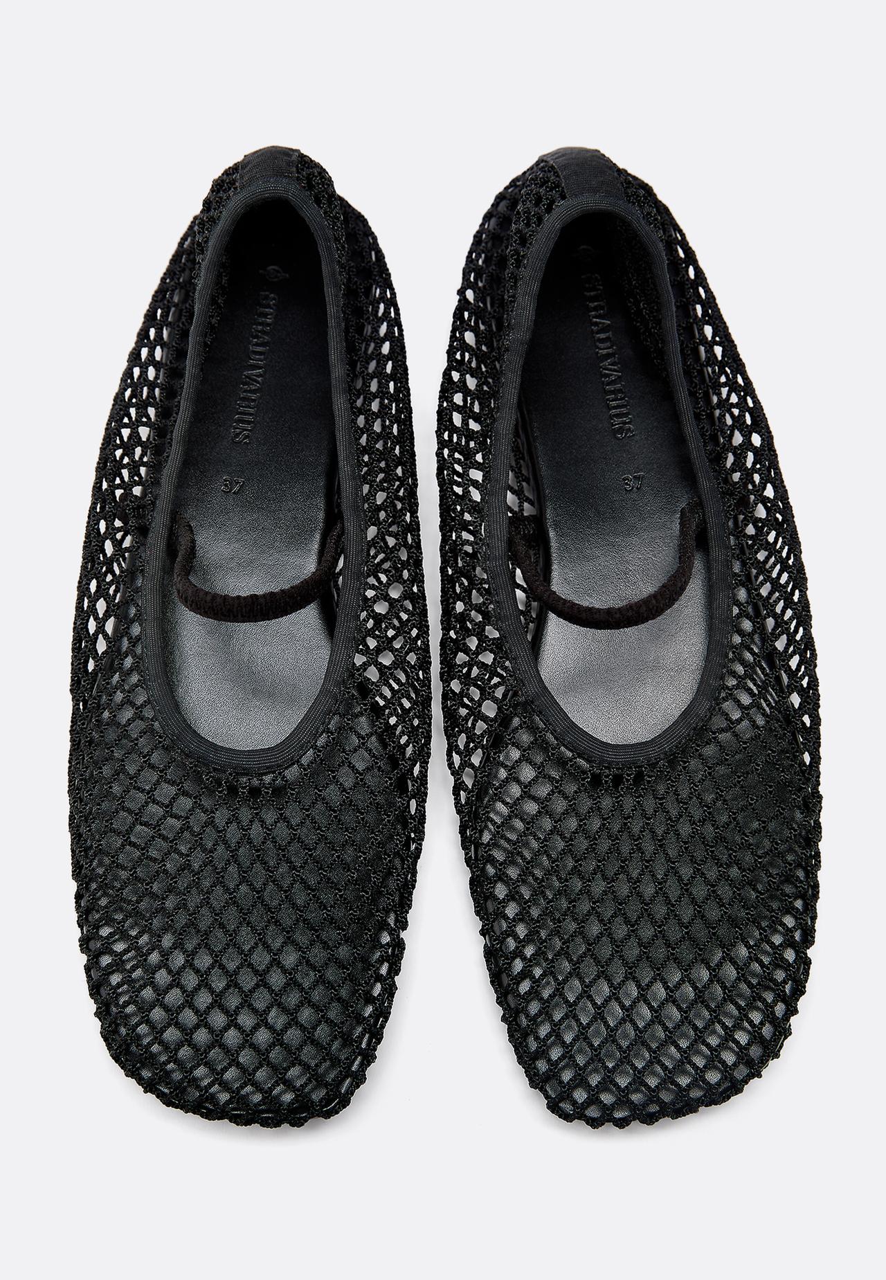 Mesh strap ballet flats — BLACK