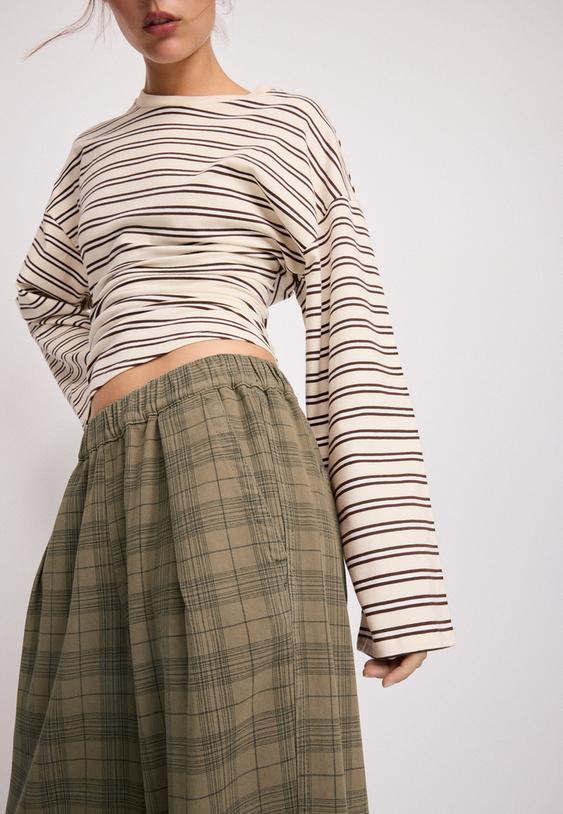 pantalon droit large a carreaux