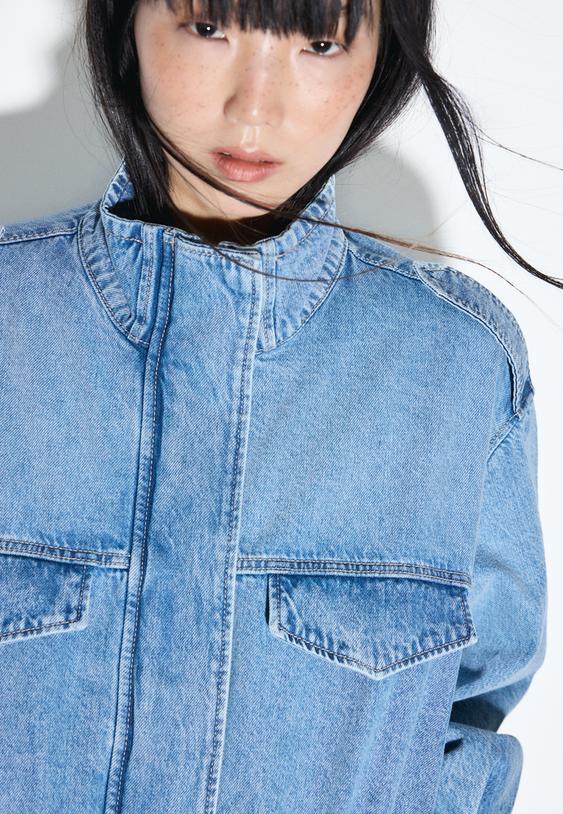 Stradivarius Veste En Jean Ballon Denim Bleu Moyen Clair Délavé Xl