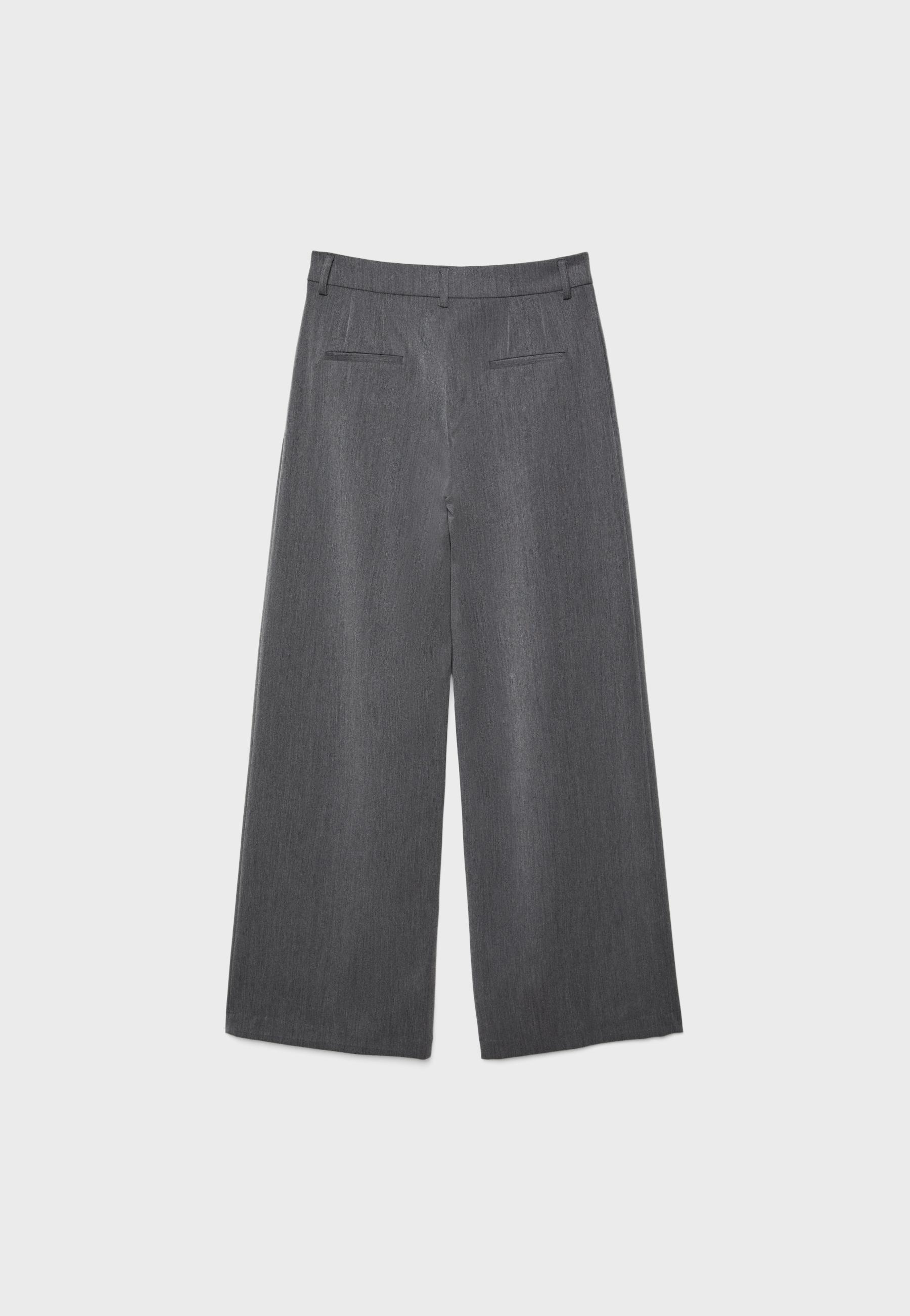 Wide-leg tailored trousers with darts — Dark grey