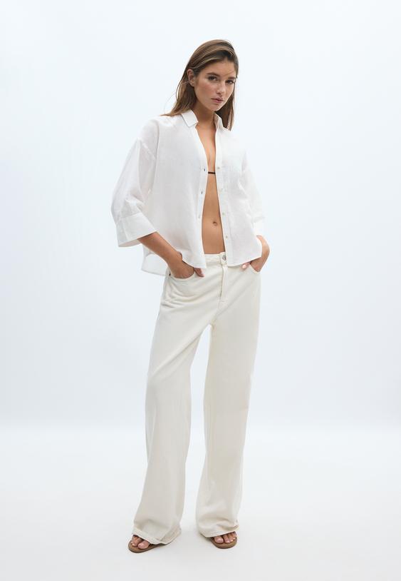 camicia a maniche kimono effetto lino l02024451