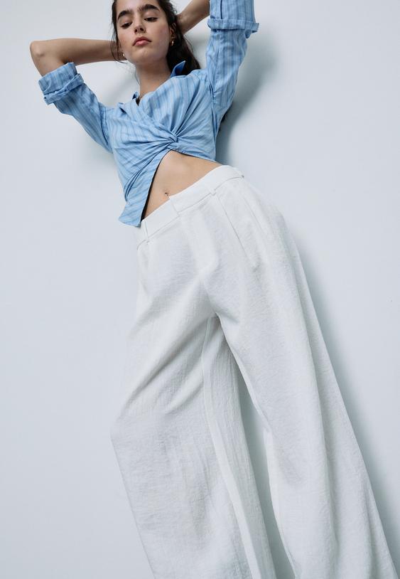 ayarlanabilir dugmeli keten karısımlı bol paca pantolon