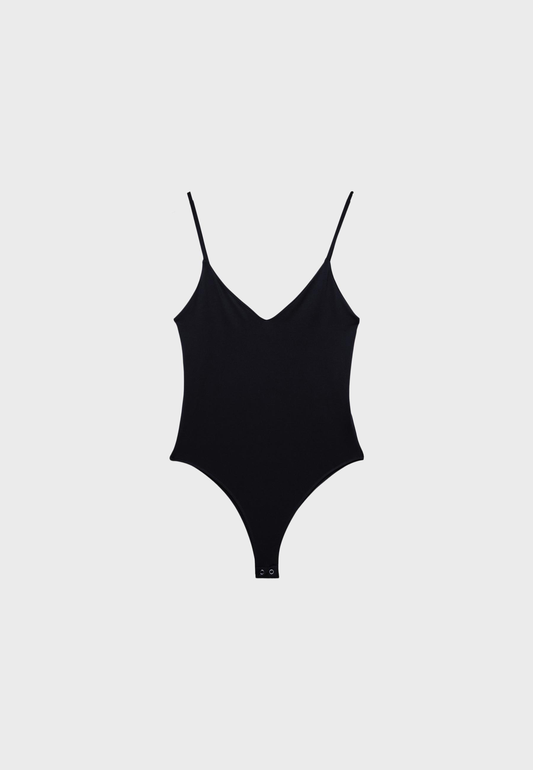 V-neck strappy bodysuit — Black