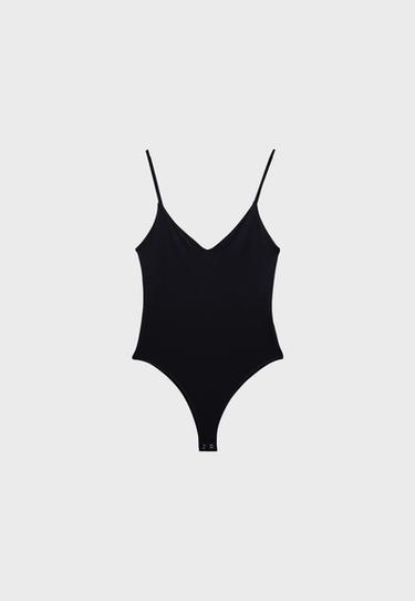 V-neck bodysuit with straps — Black 7