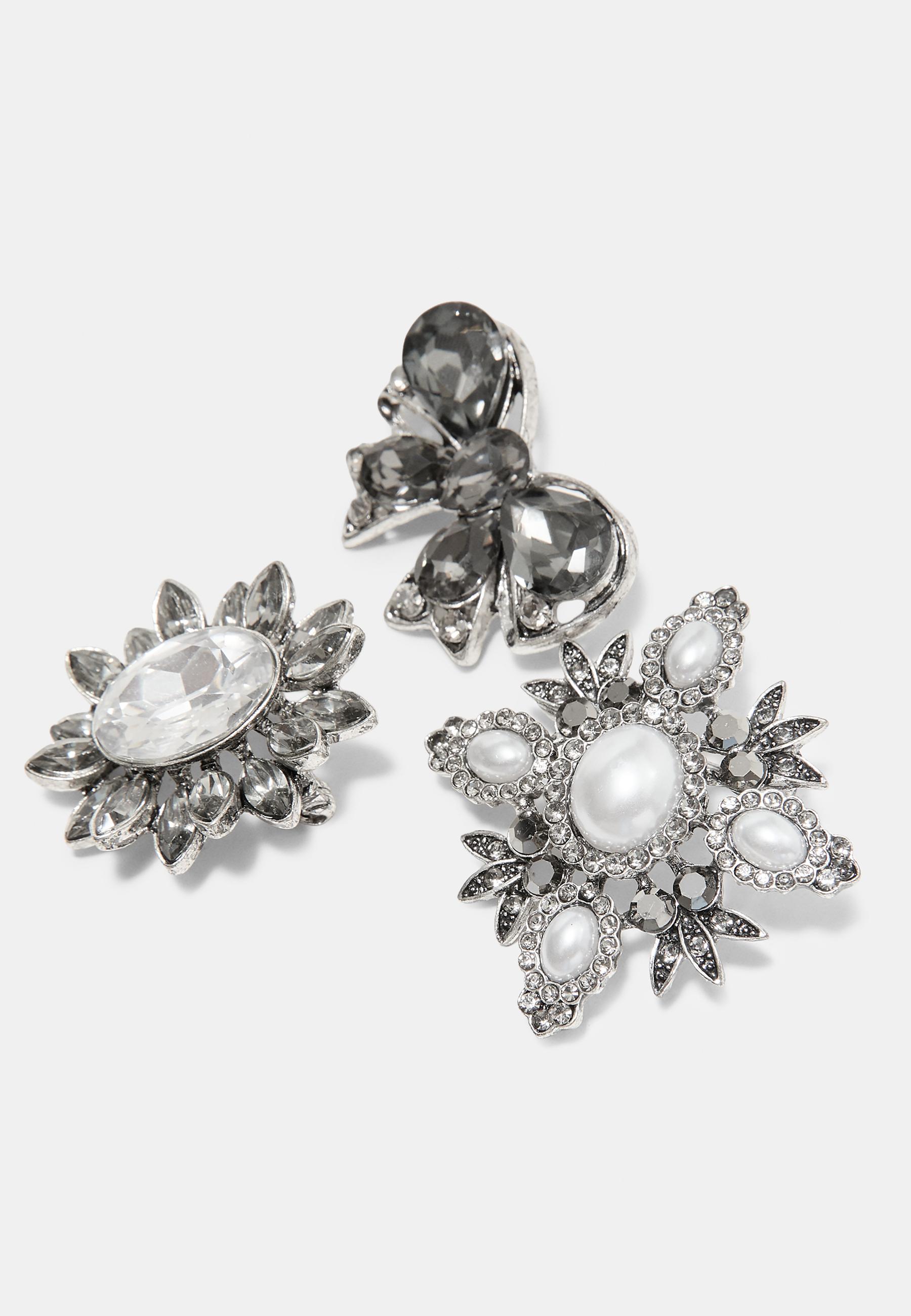 Set of 3 jewel brooches — Grey
