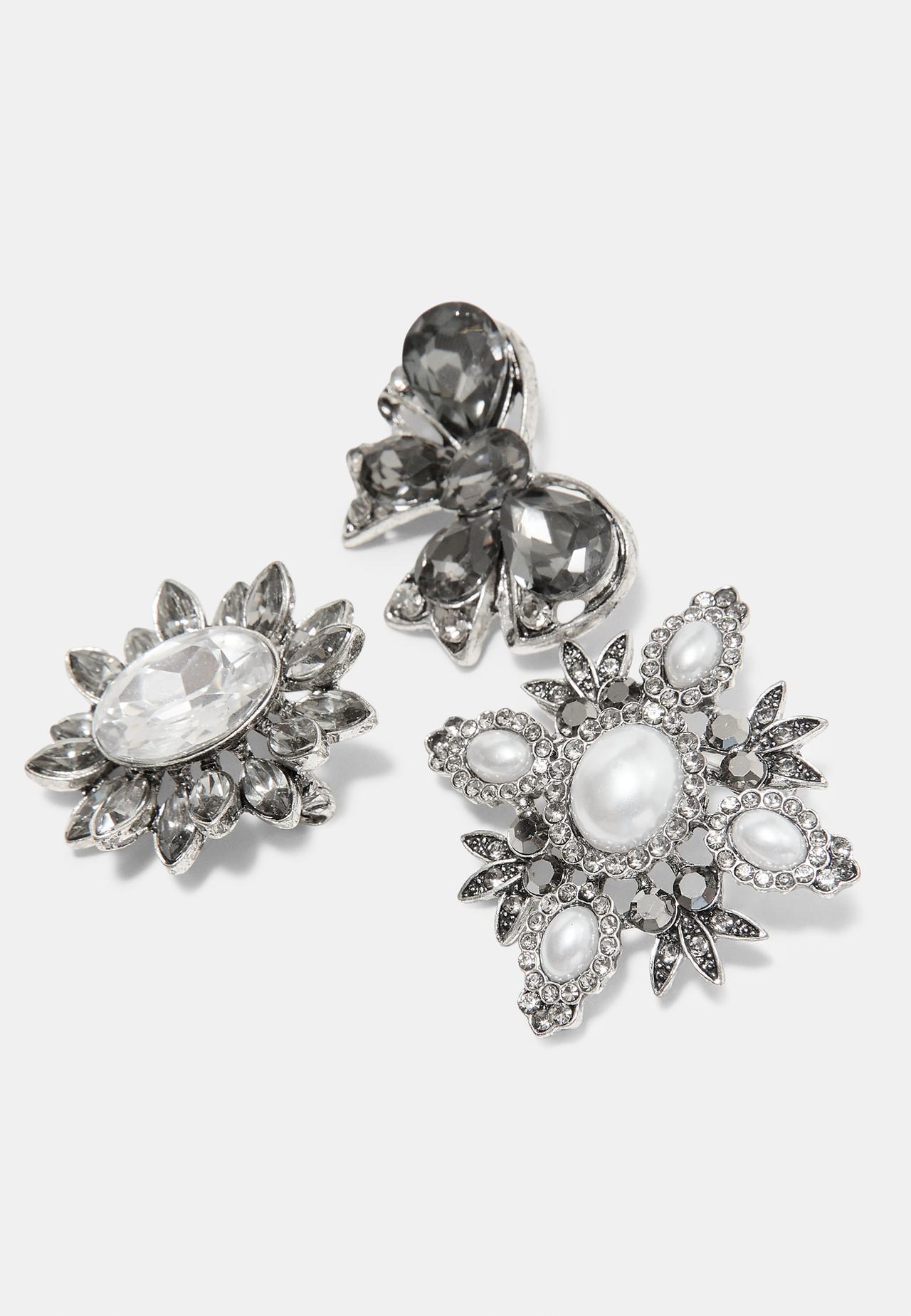 Set of 3 jewel brooches — Grey