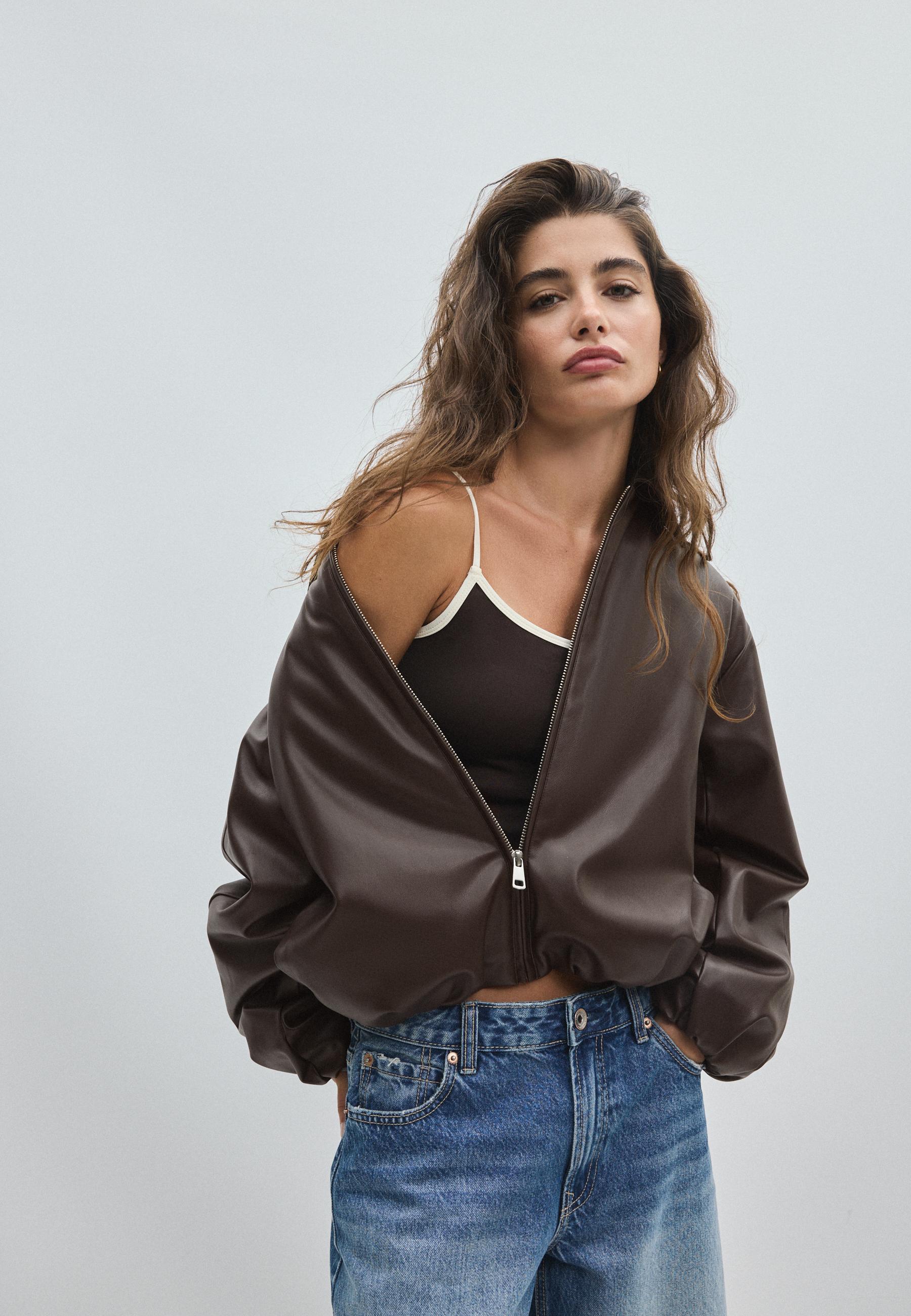 Stradivarius Suni deri dolgulu bomber ceket görsel 6