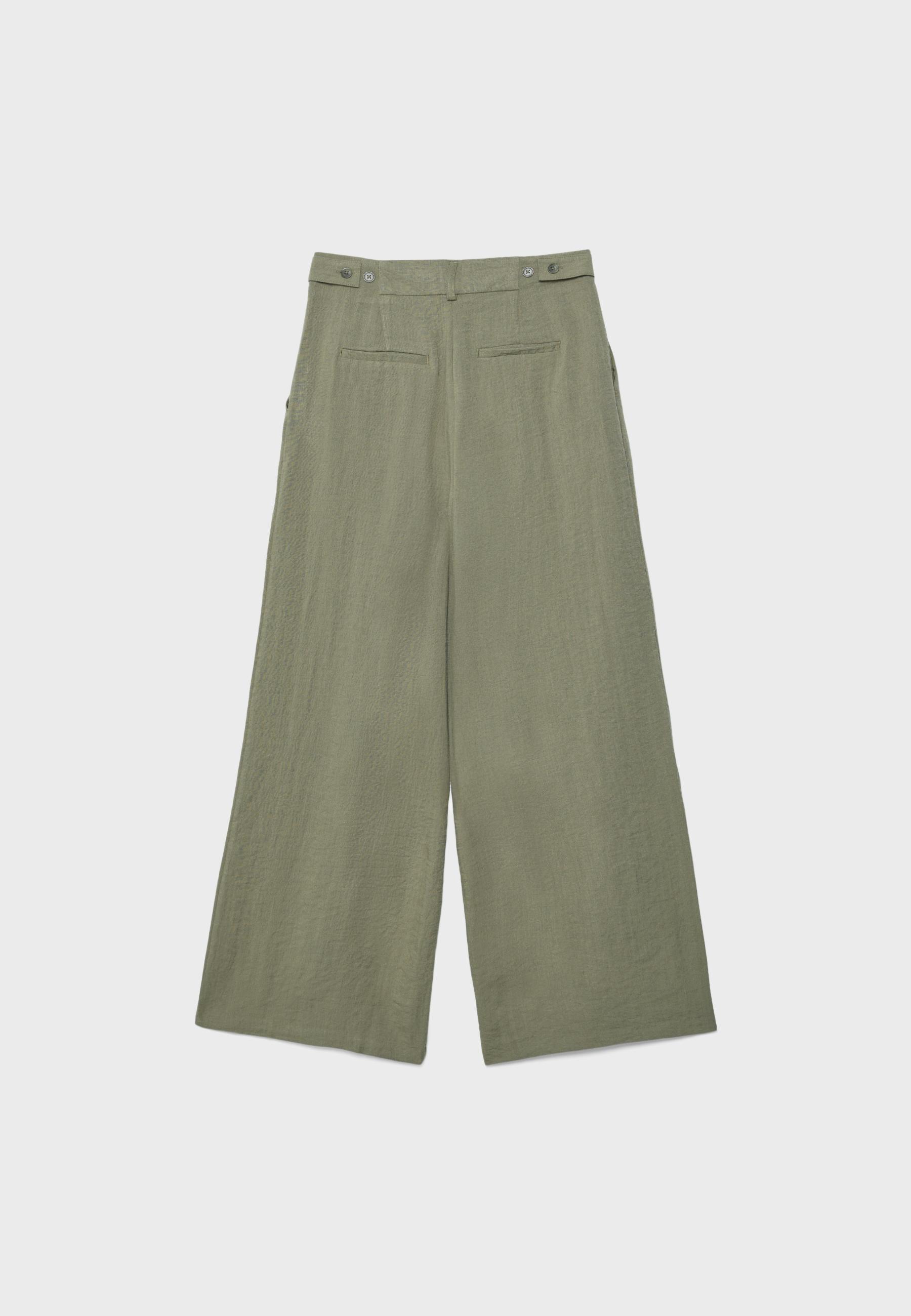 Adjustable rustic wide-leg trousers — Khaki