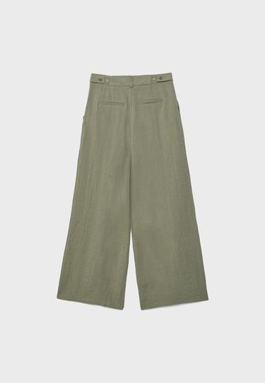 Adjustable rustic wide-leg button trousers — Khaki 7