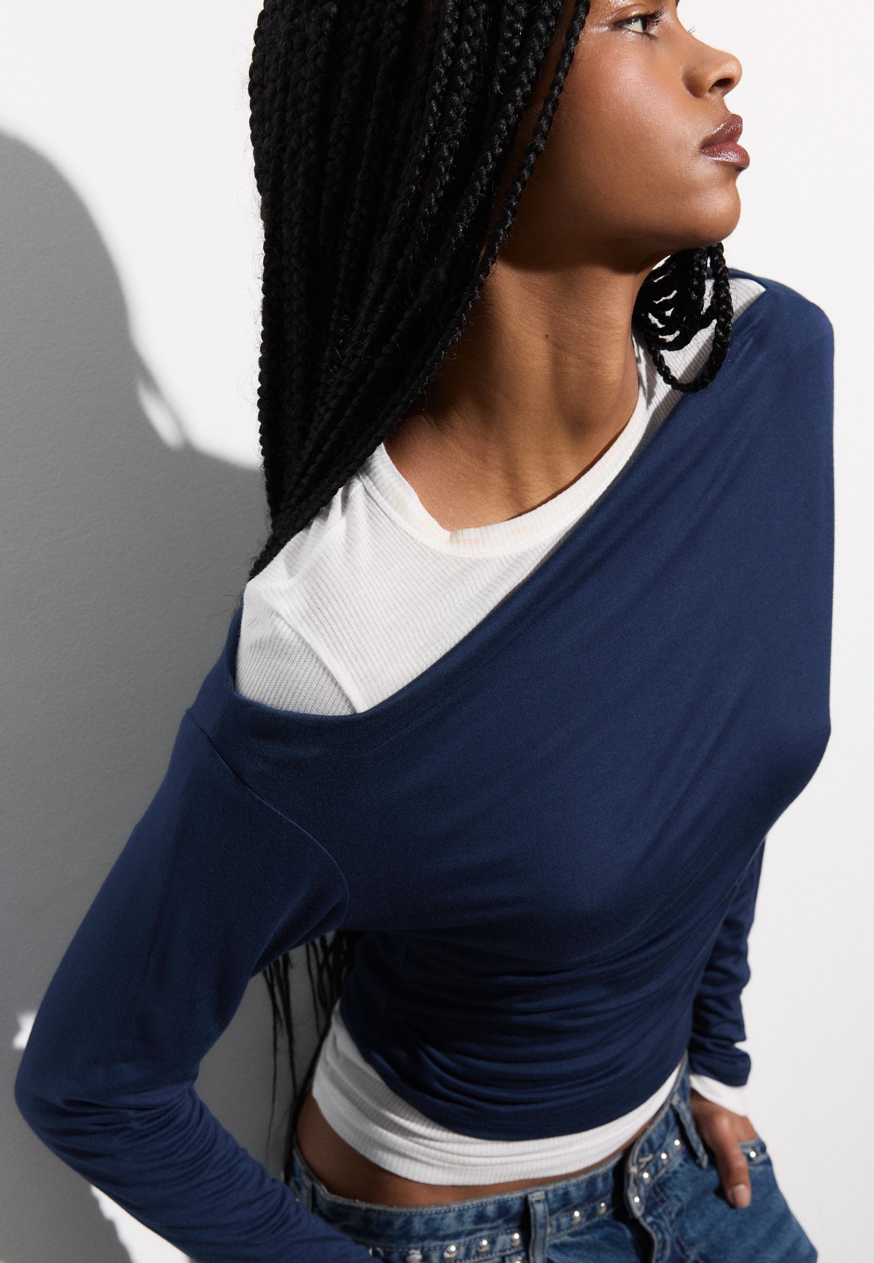 Asymmetrical neckline top — Navy blue