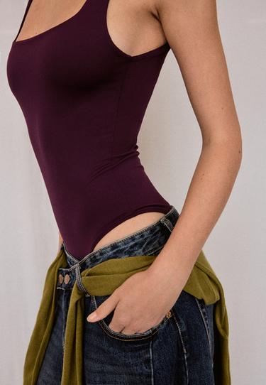 Polyamide square neckline bodysuit — Dark purple 4