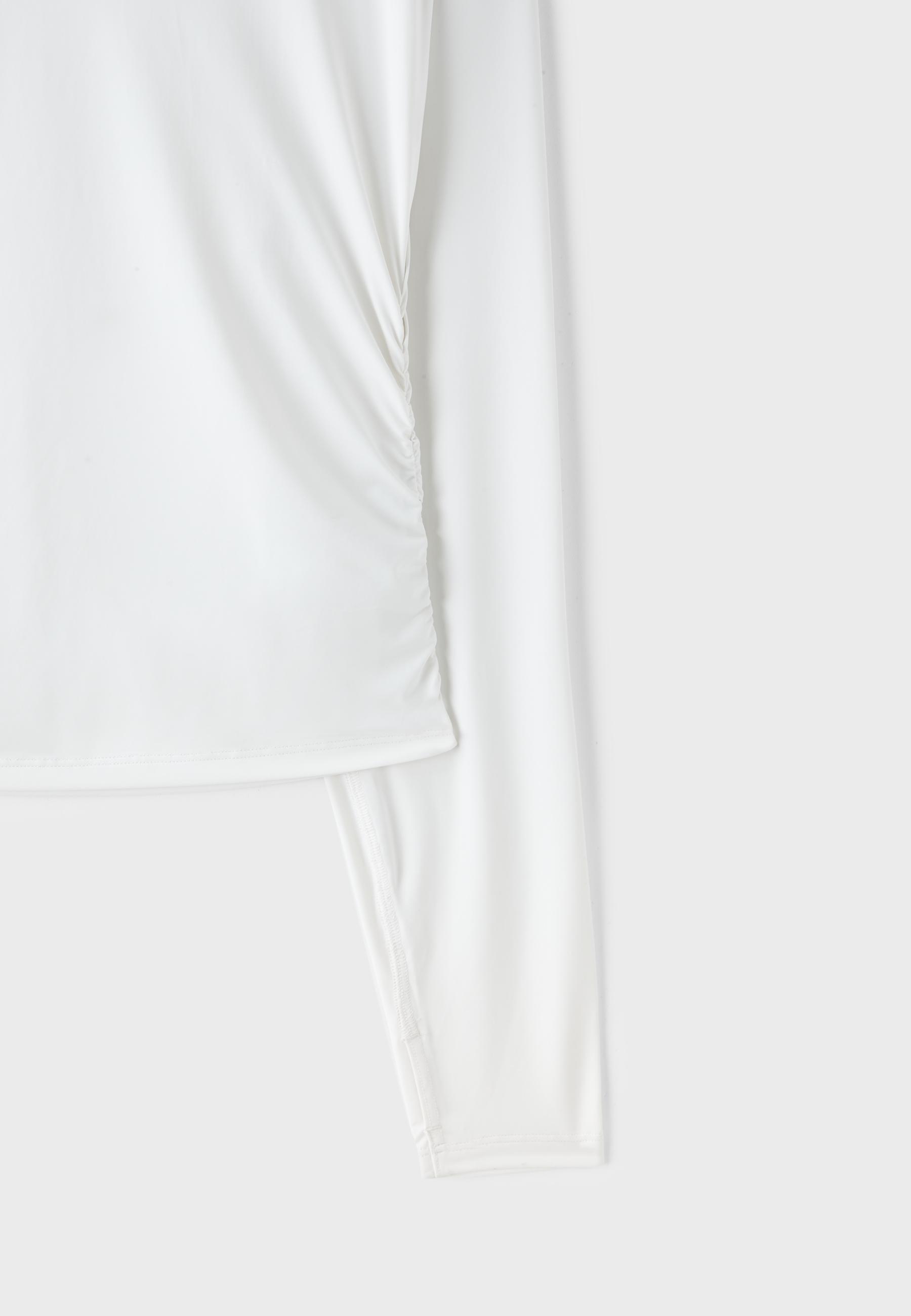 Long sleeve gathered polyamide T-shirt — Ecru