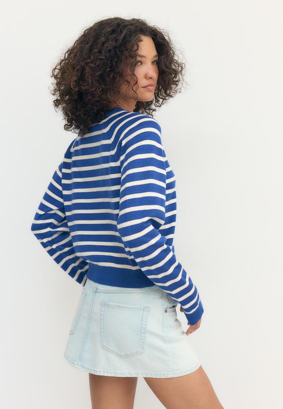 Stradivarius Button-Up Knit Cardigan With Raglan Sleeves Royal Blue M