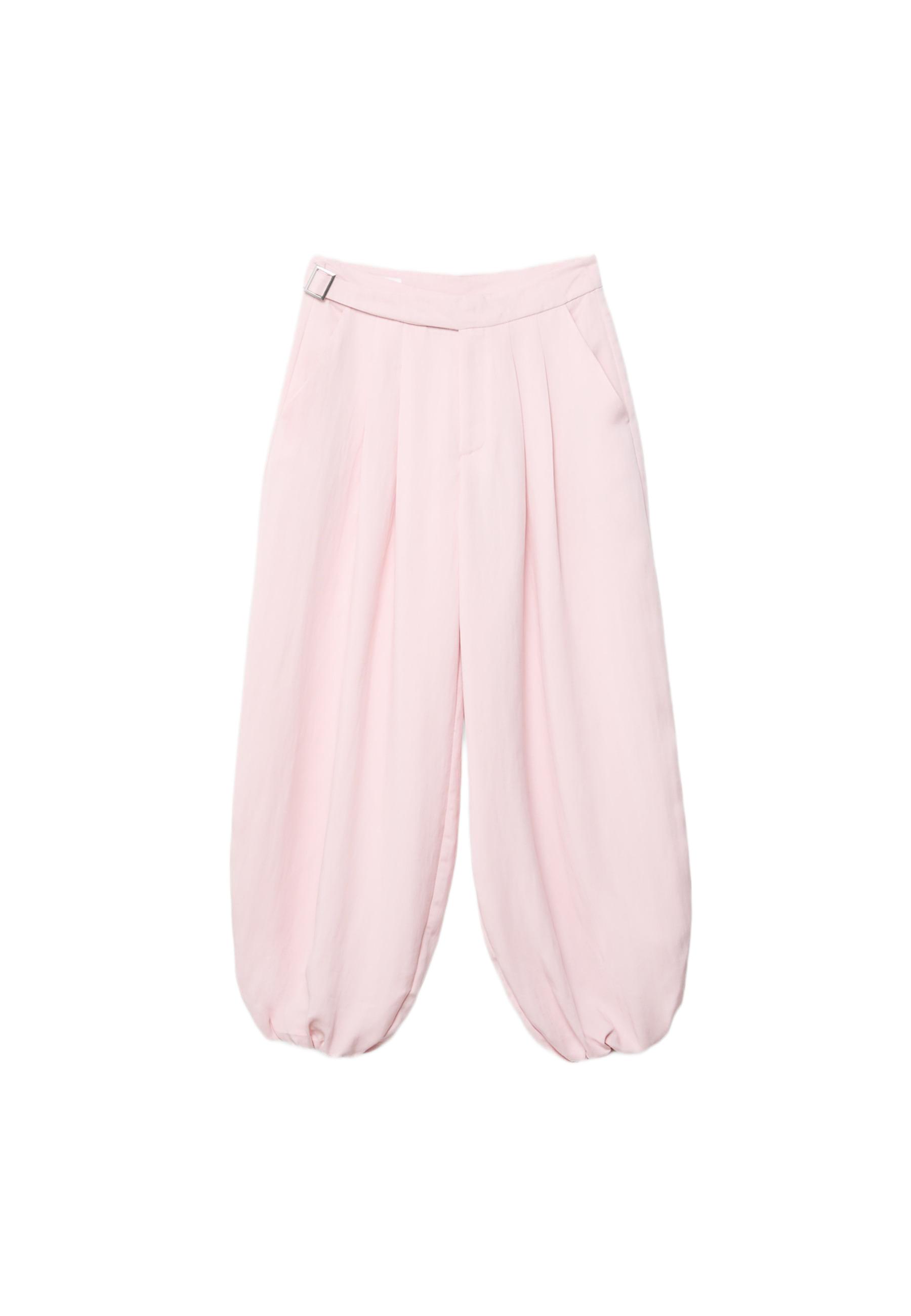 Darted sarouel trousers with buckle — Pastel pink