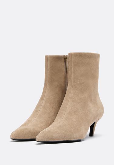 Leather kitten heel ankle boots — TAUPE 3