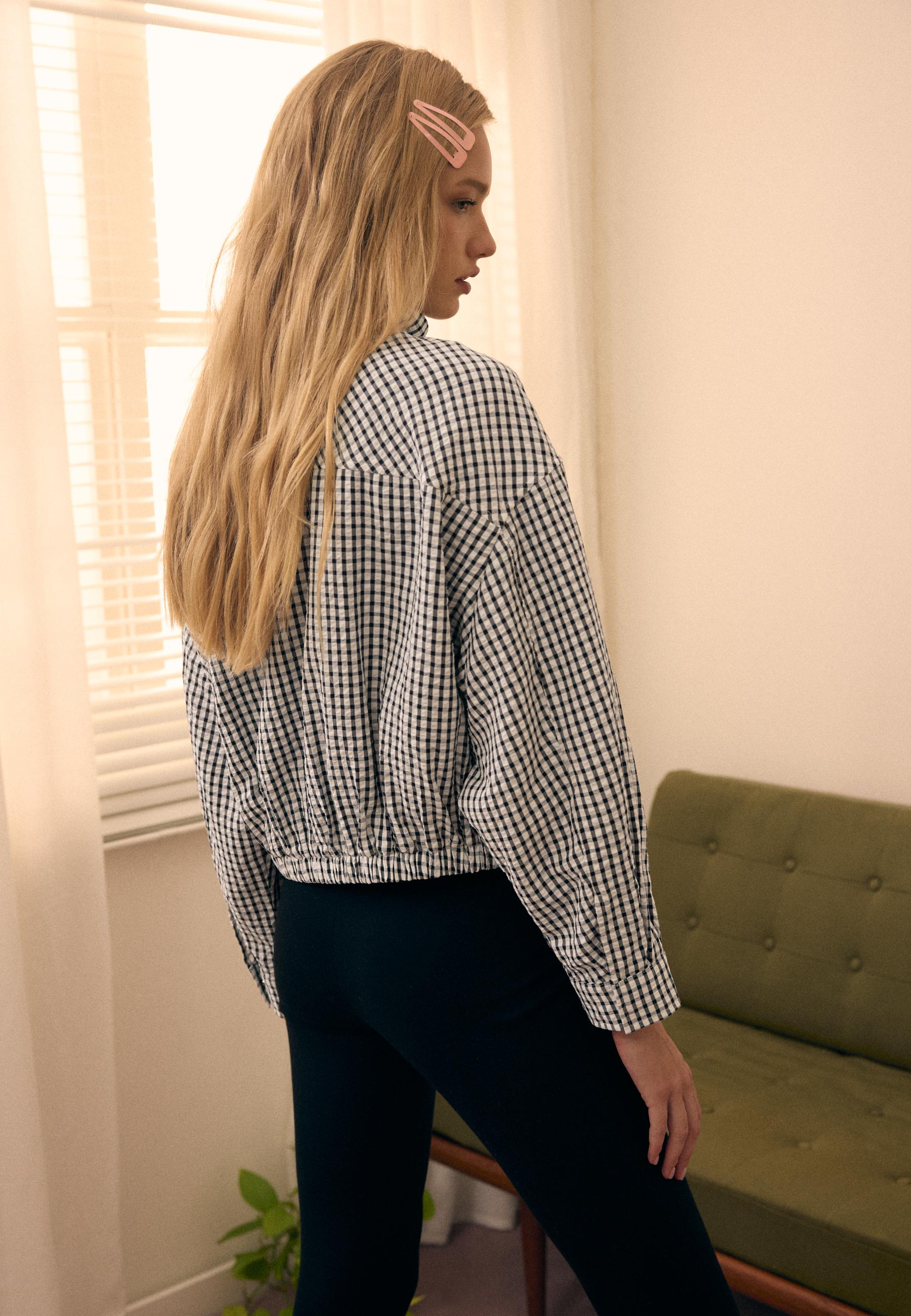 Oversize check print jacket — Black