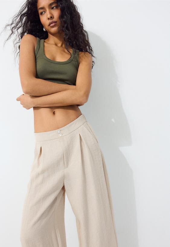 keten gorunumlu culotte pantolon