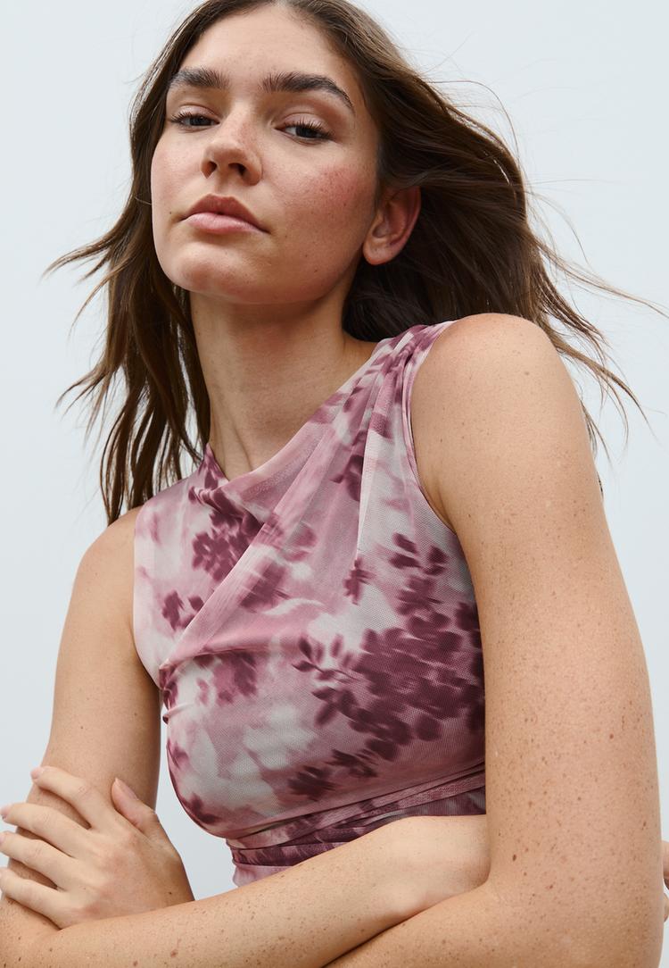 vestido corto tul estampado