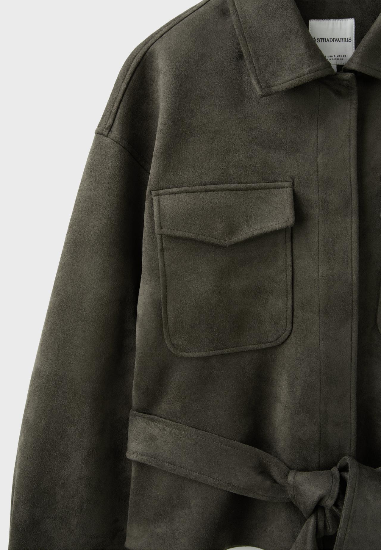 Cropped faux suede jacket — Khaki