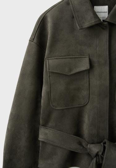 Cropped faux suede jacket — Khaki 9