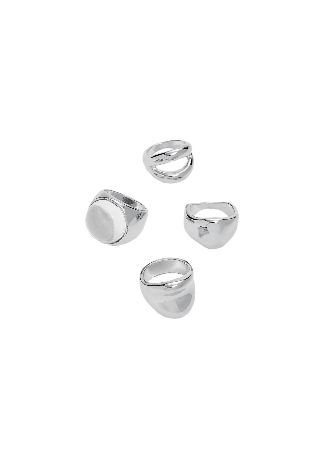 Lot de 4 bagues transparentes et en métal