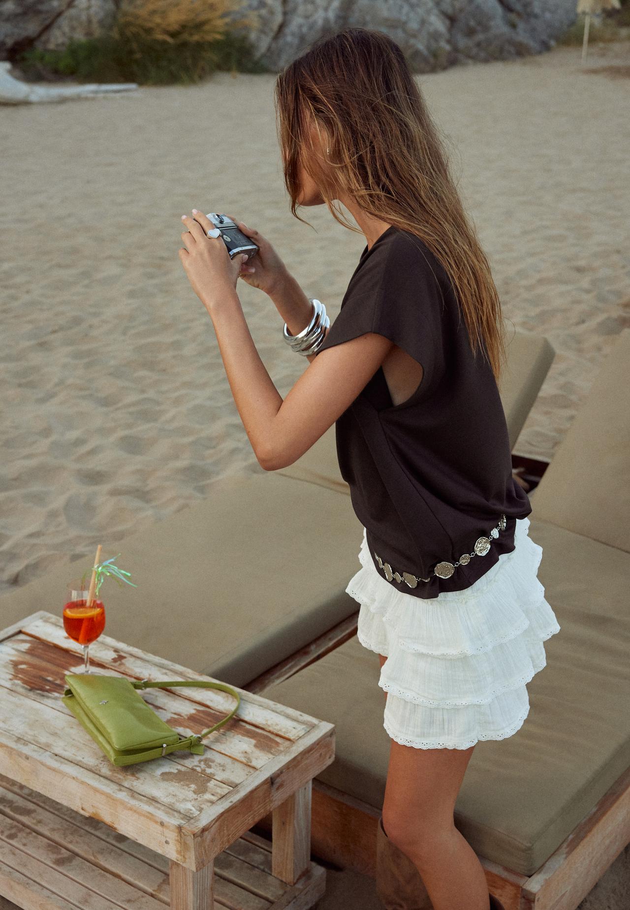 Ruffled crepe skort — Ecru