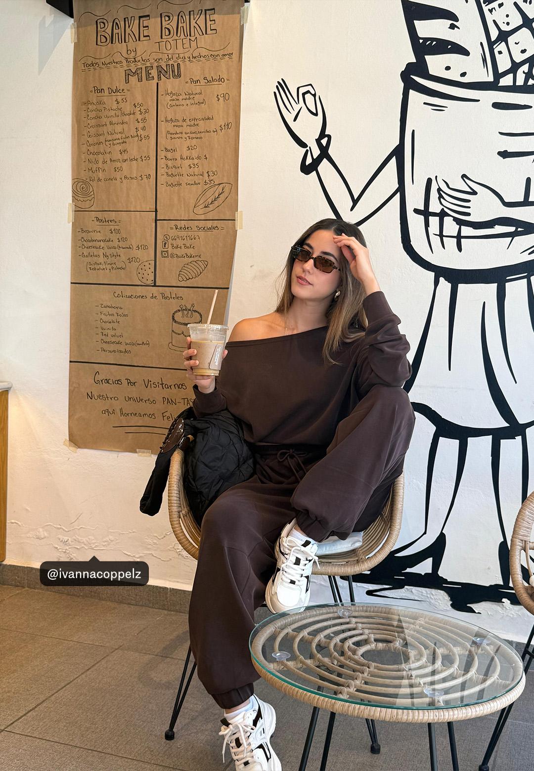 Soft-touch off-the-shoulder sweatshirt — Brown (alternate view)