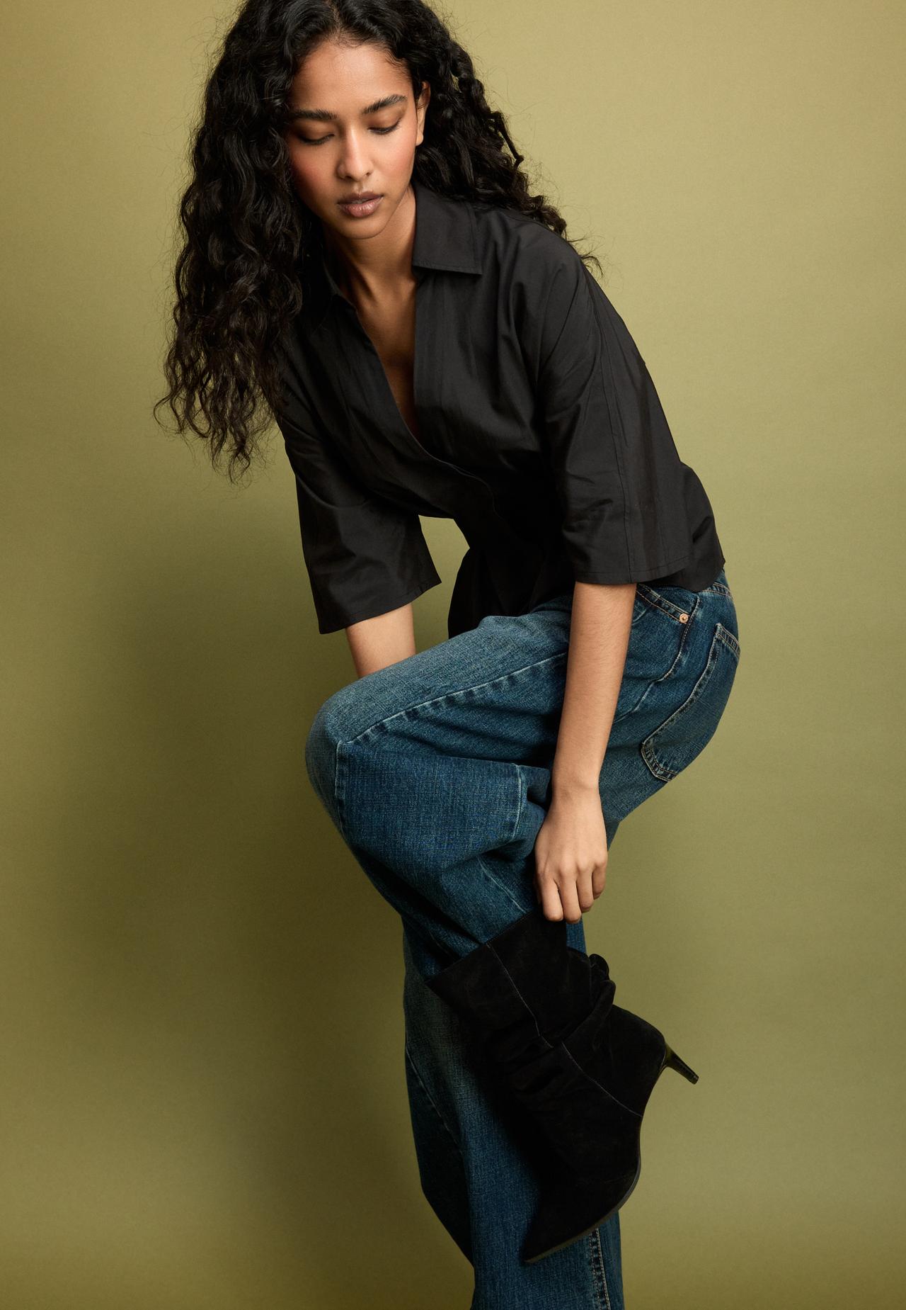 Slouchy leather heeled boots — BLACK