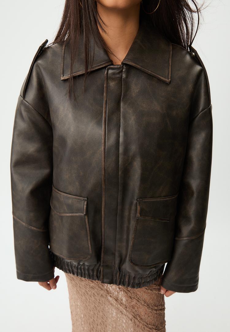 oversize contrast leather effect jacket