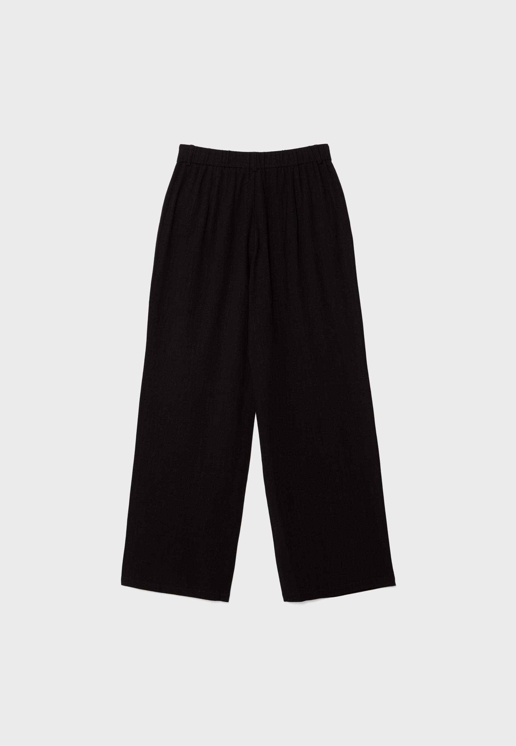 Straight-leg linen-effect trousers — Black