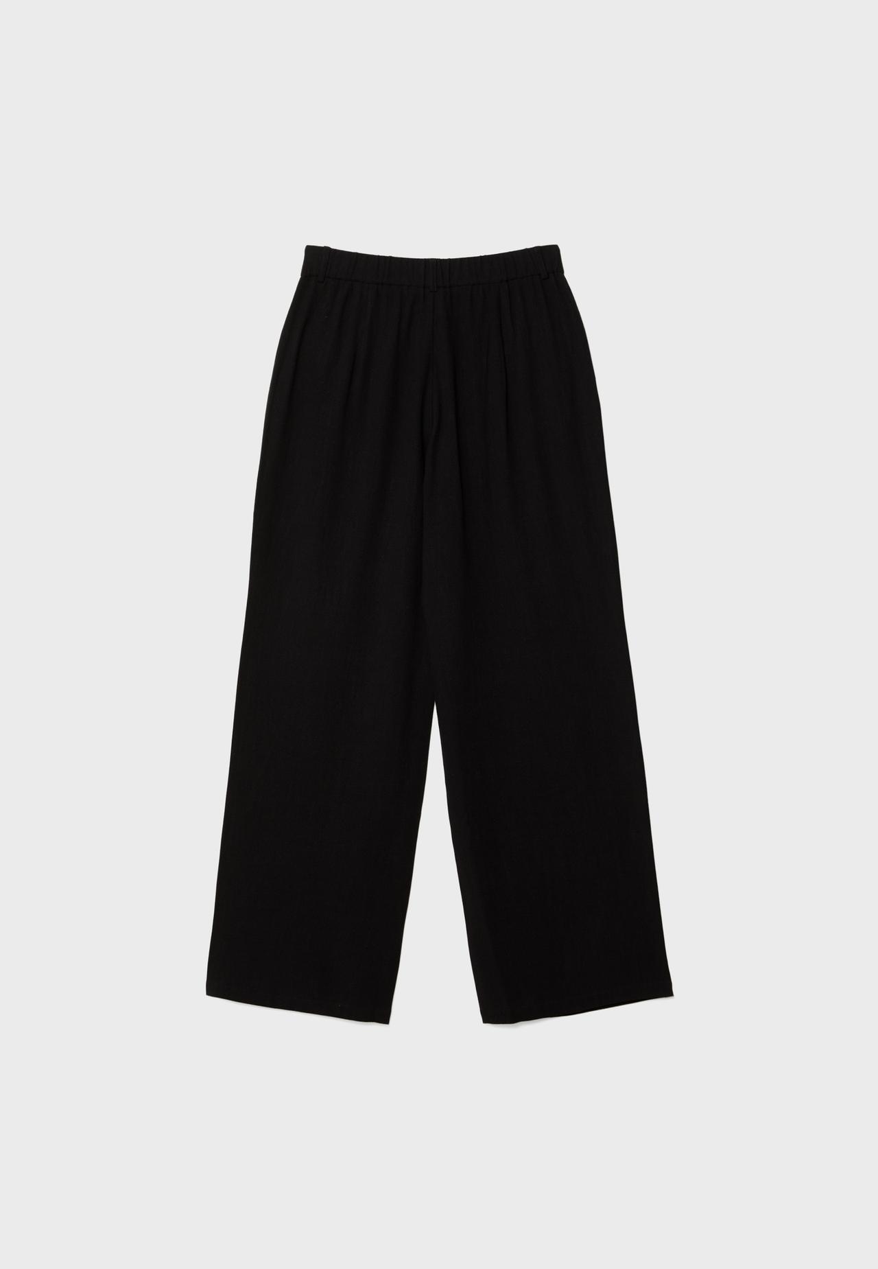 Straight-leg linen-effect trousers — Black