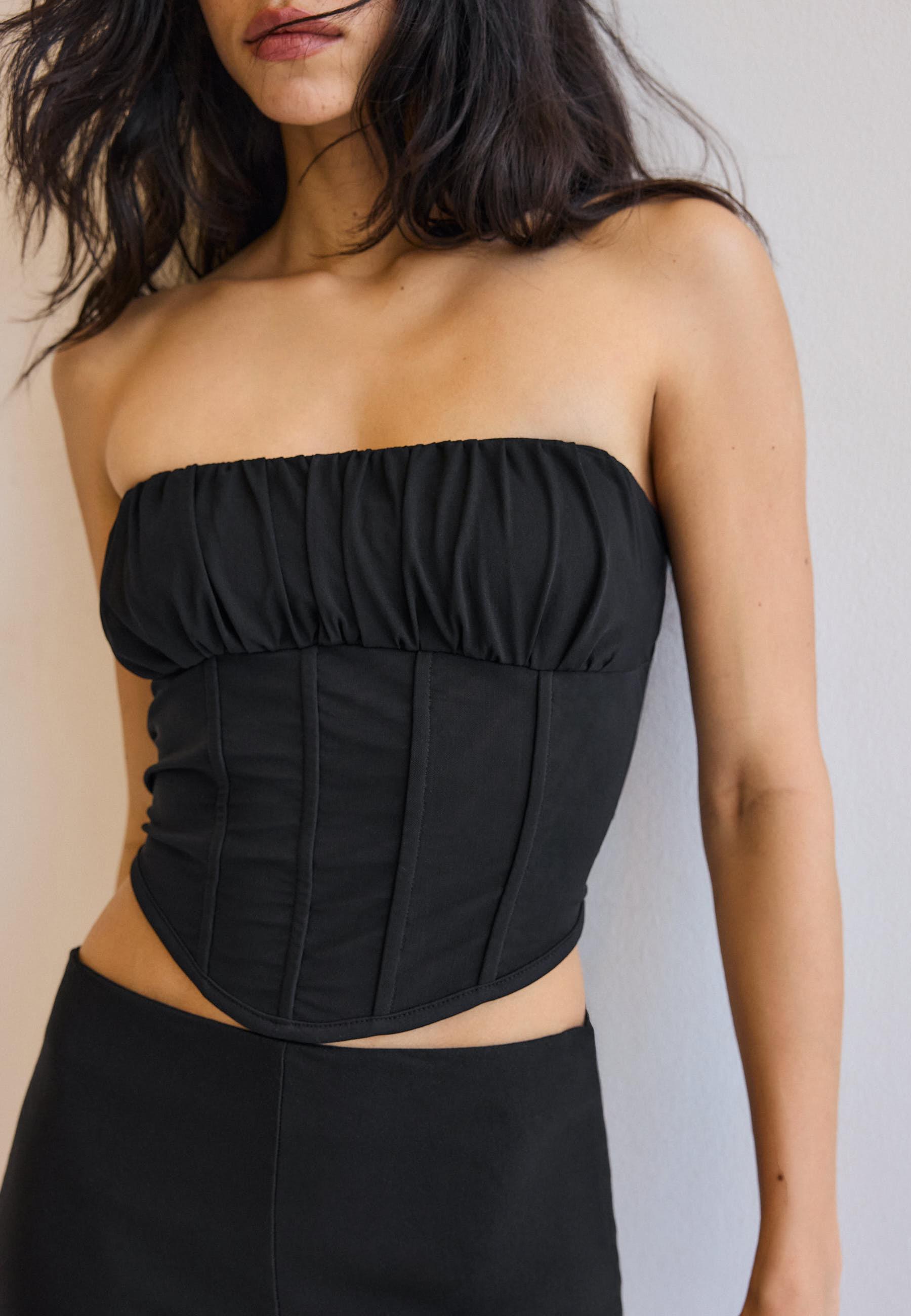 Mesh bodice bandeau top — Black