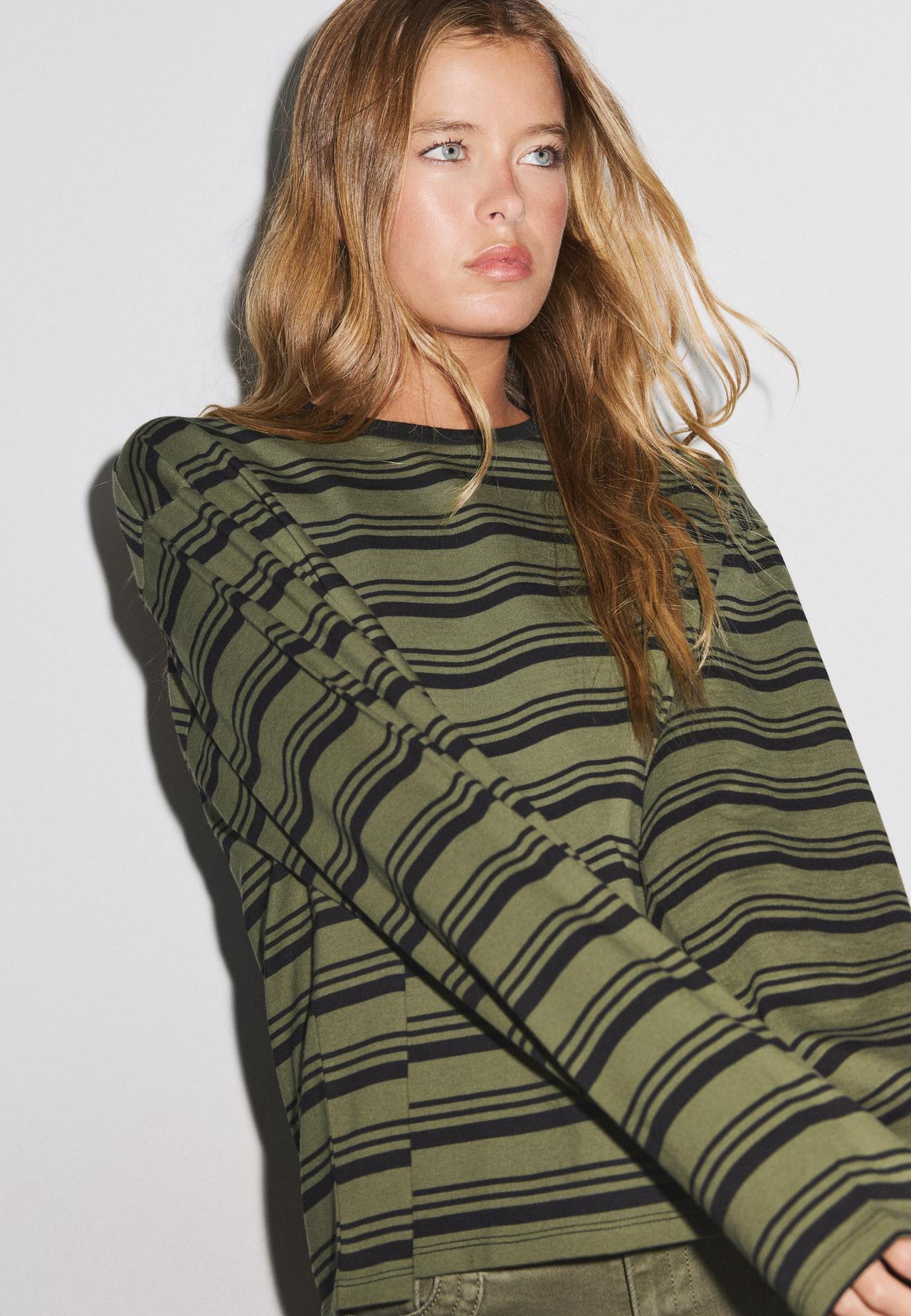 Striped long sleeve T-shirt — Khaki