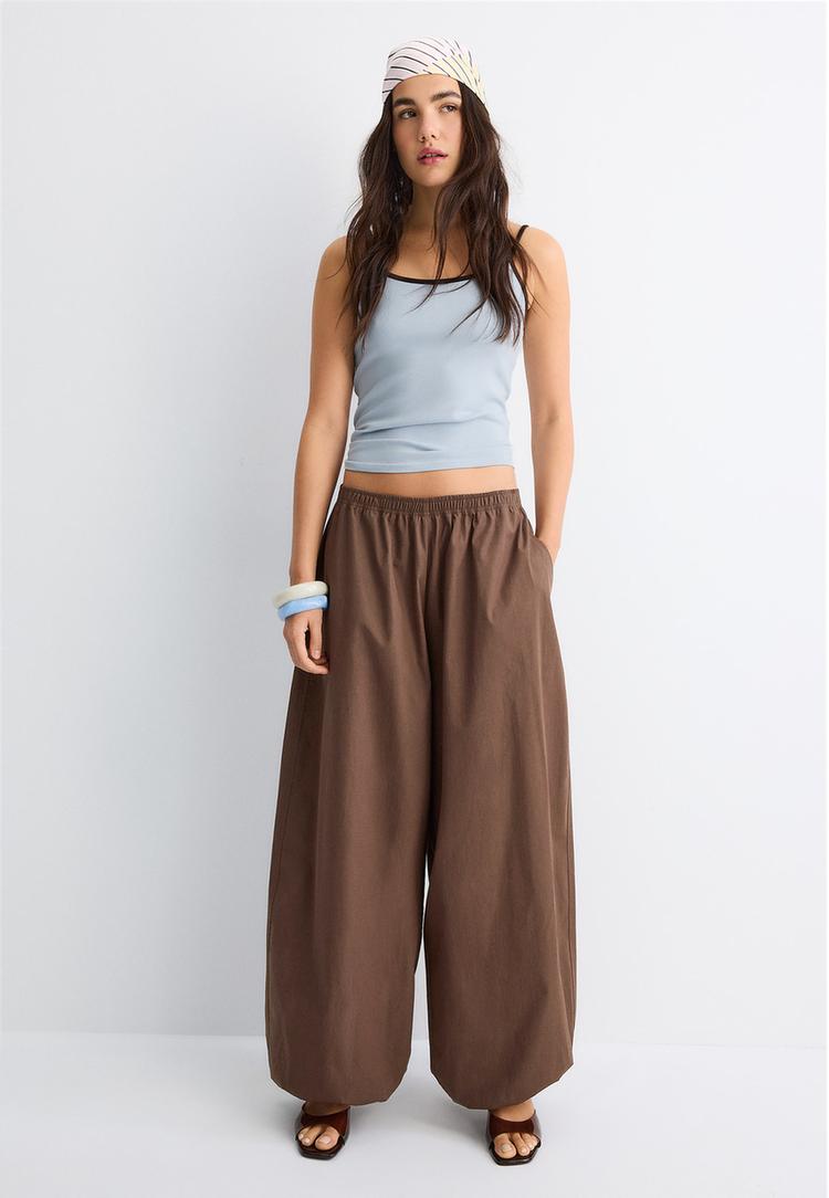 Stradivarius B07 Τοπ Με Τιράντες Και Ριμπ Ύφανση Σιέλ Xl