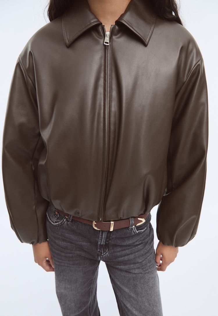 faux leather quilted bomber jacket