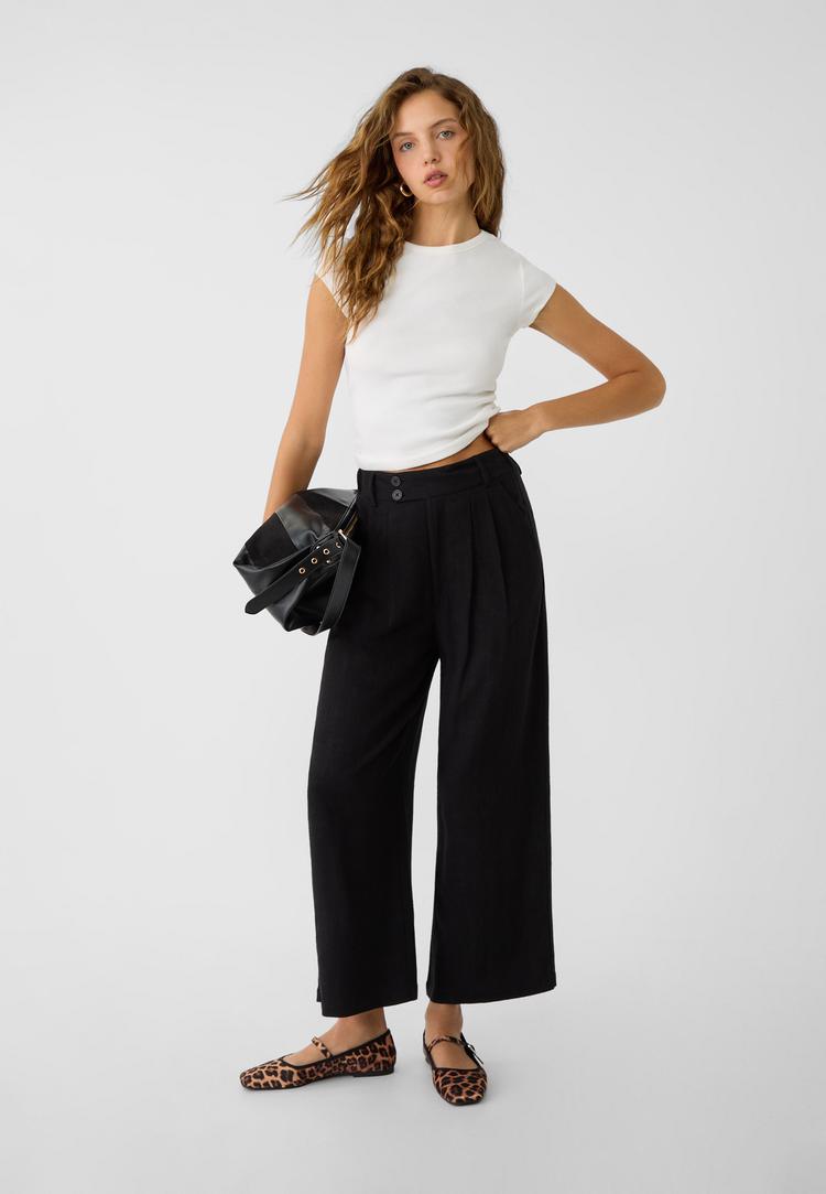 pantalon culotte con lino