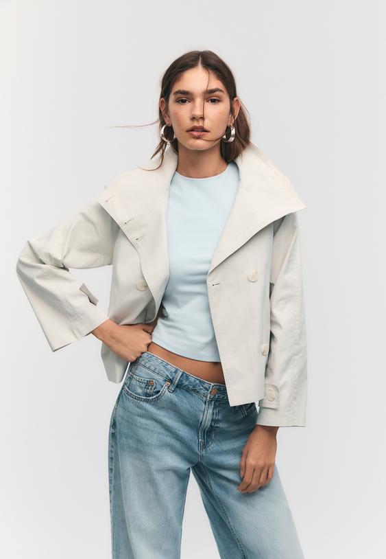 Stradivarius High-Neck Trench Coat With Belt Ice L