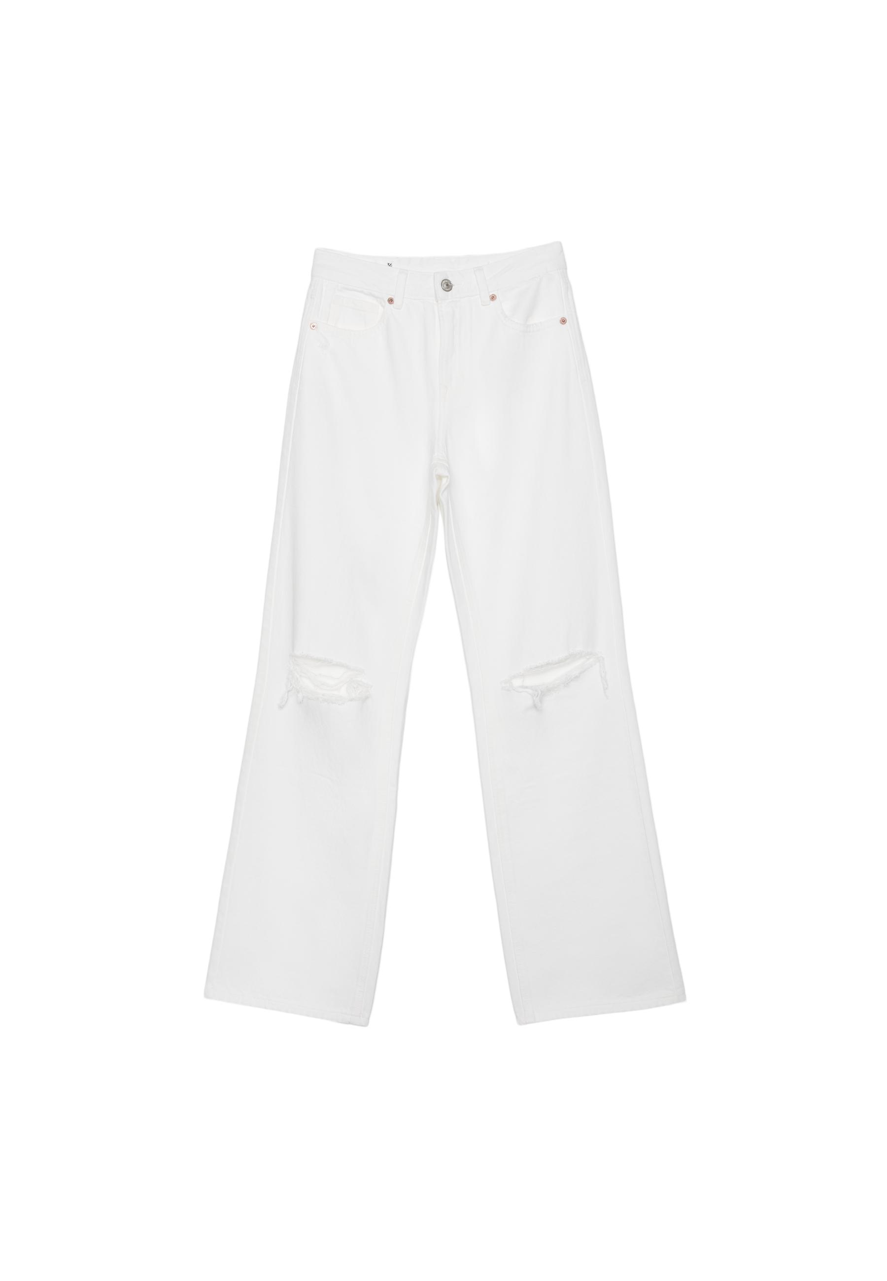 D92 ripped straight wide-leg jeans — Ecru