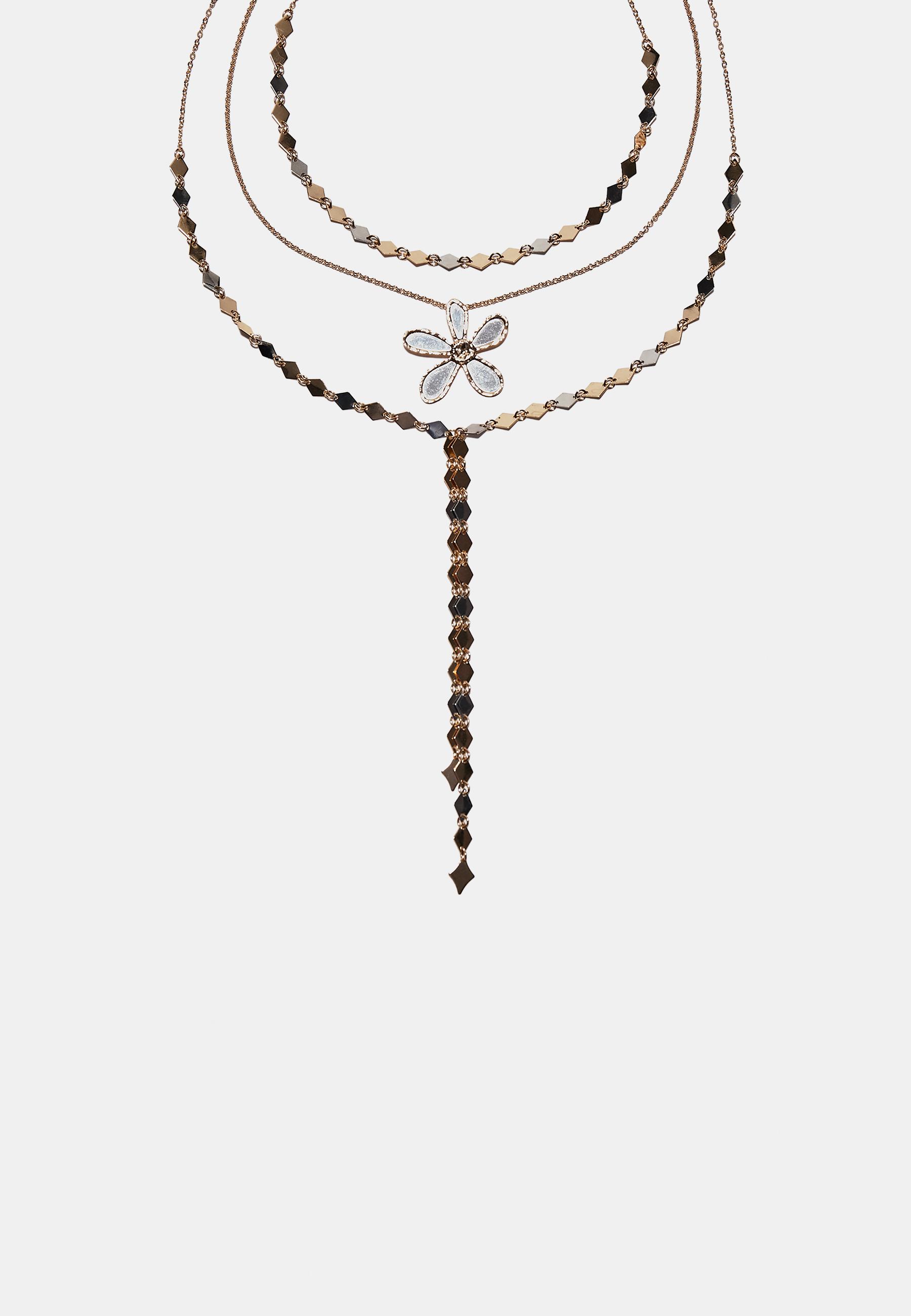 3'lü çiçekli lariat kolye seti