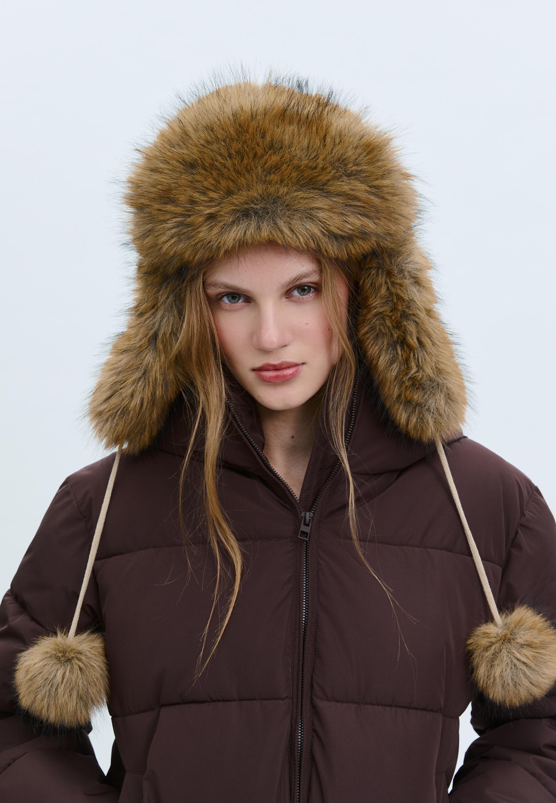Hooded padded jacket — Brown