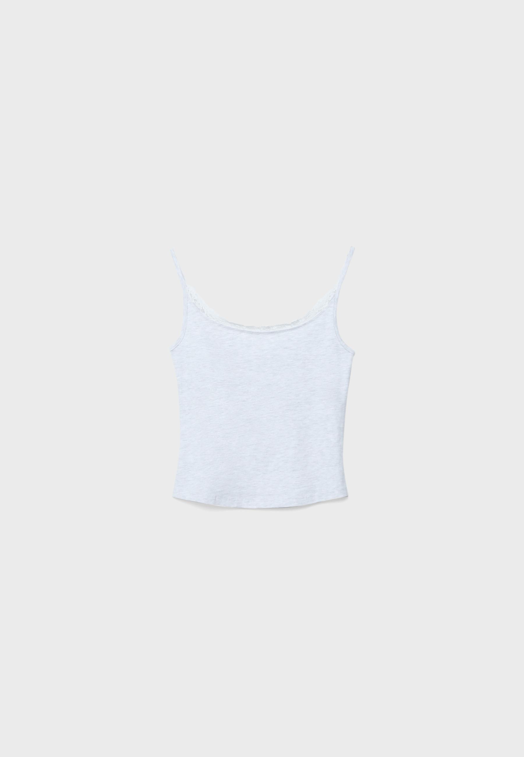 Lace trim strappy top — Grey melange
