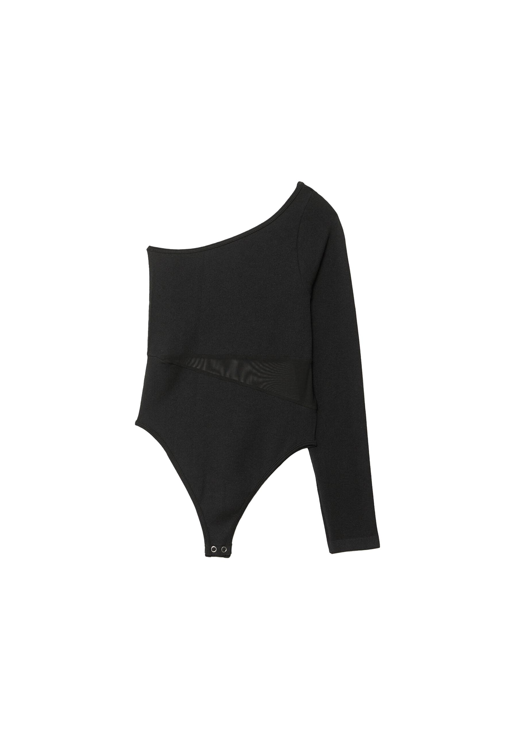 Asymmetric bodysuit with sheer details — Black