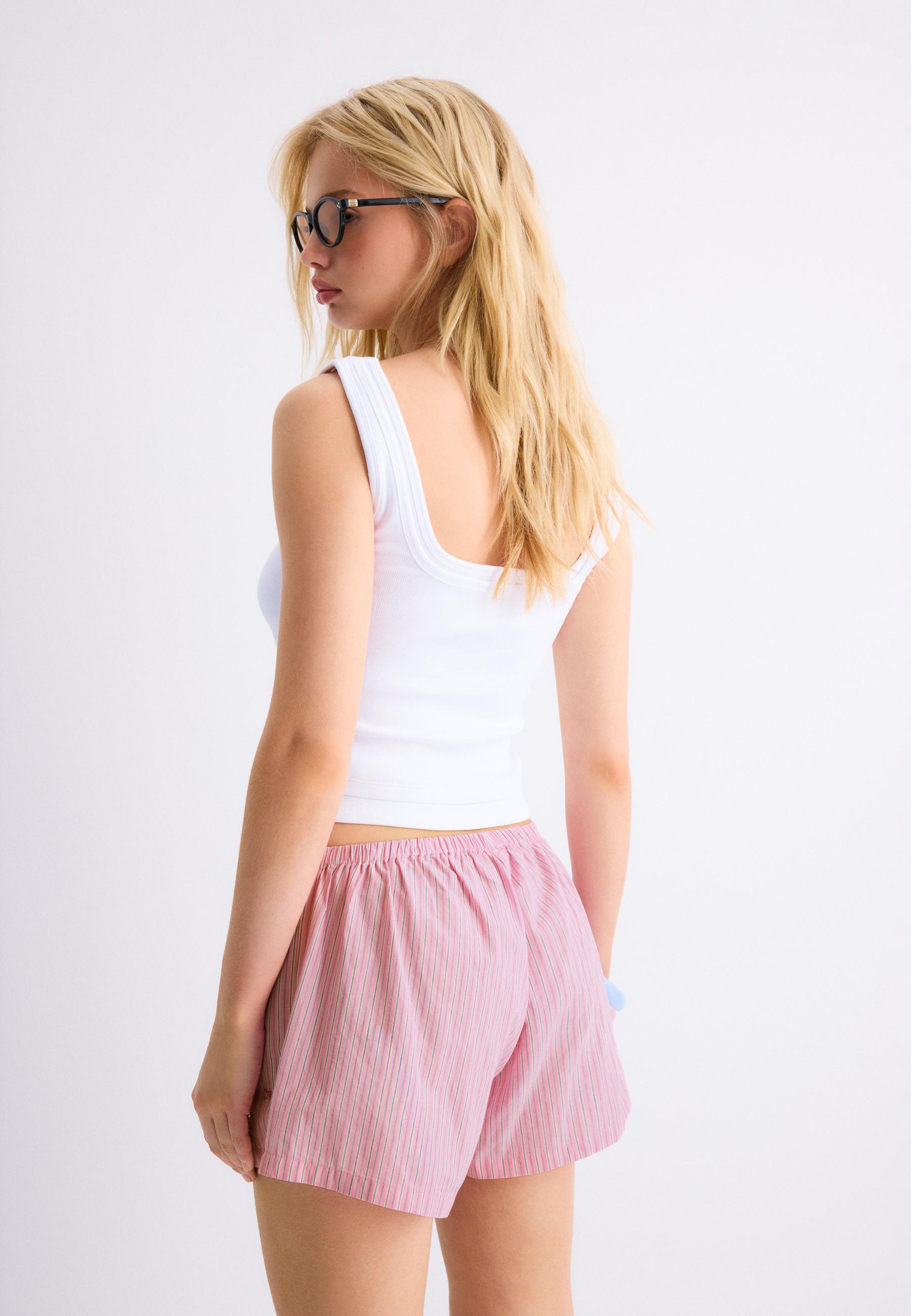 Embroidered striped sarong mini skort — Bubblegum pink