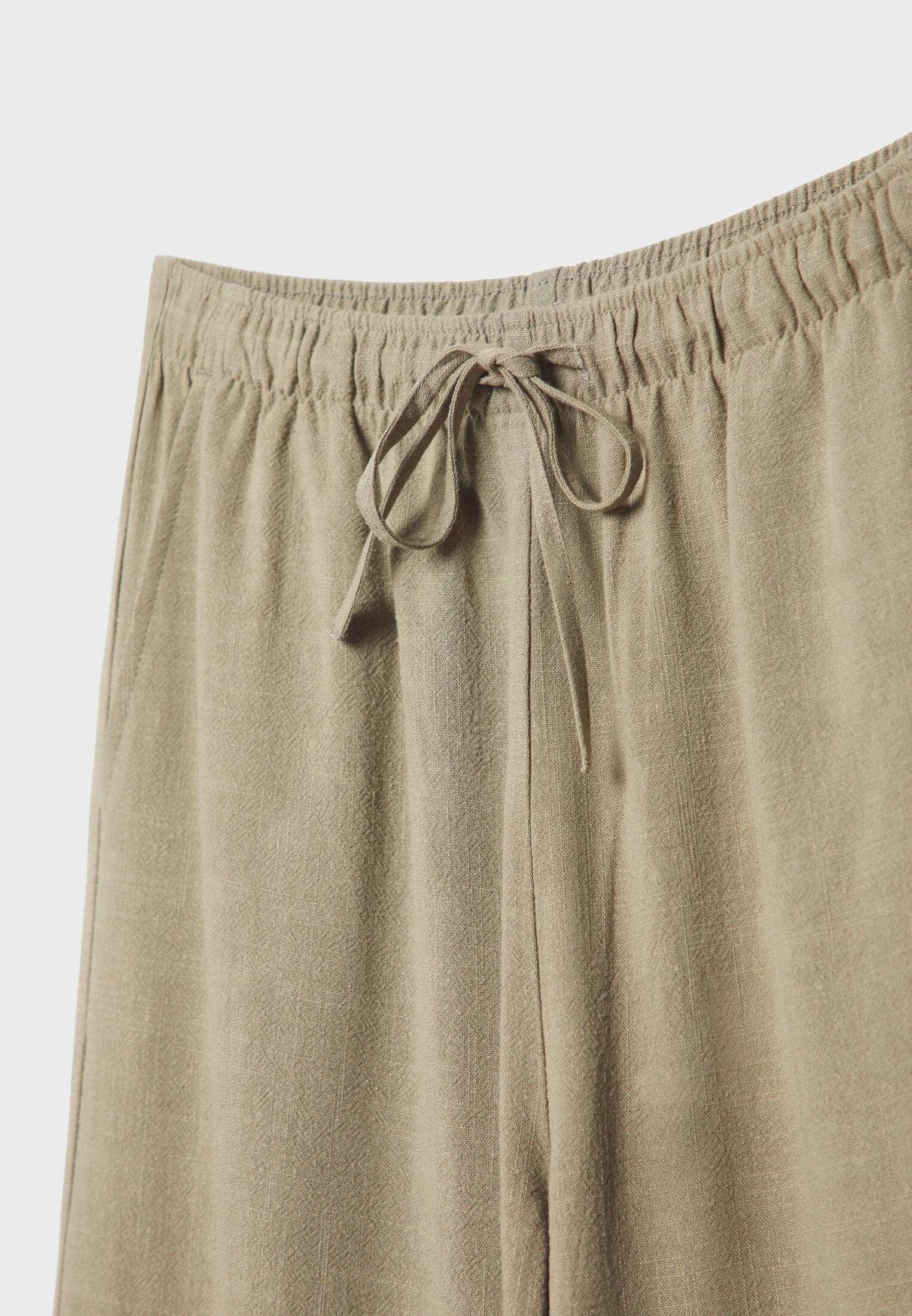 Straight-leg linen-look trousers — Khaki
