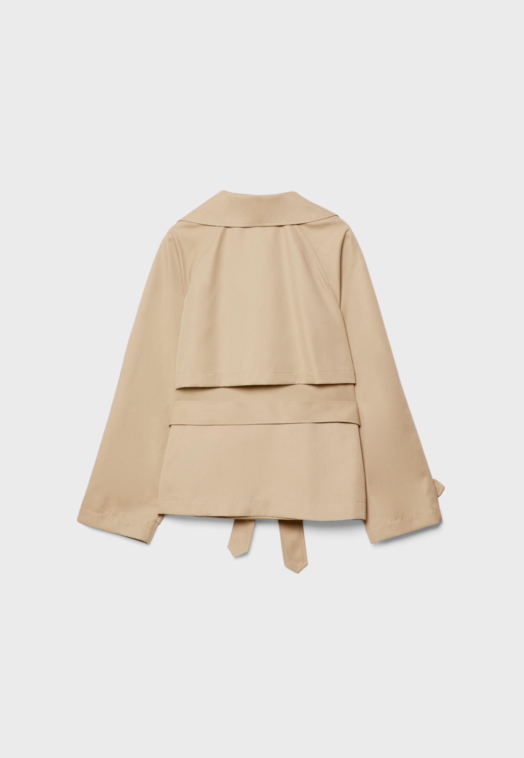 Short flowing trench coat with belt — Stone