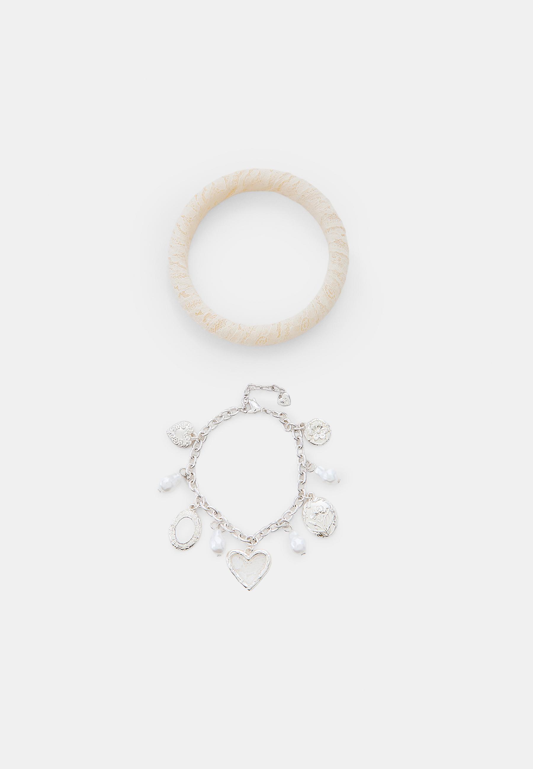 Stradivarius Σετ 2 Συνδυαστικά Βραχιόλια Με Charms Γκρι Os