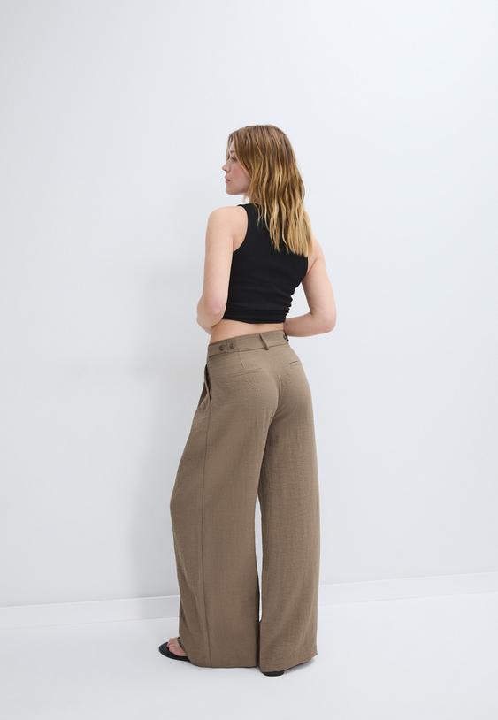 Stradivarius Pantalon Large Rustique À Boutons Ajustables Marron 40
