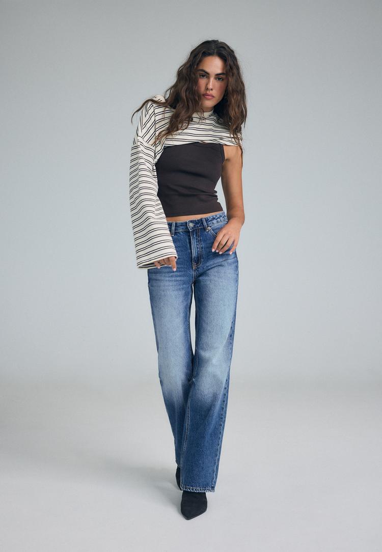 Stradivarius D92 Jeans Straight Wide Med Slitningar 0-713 40